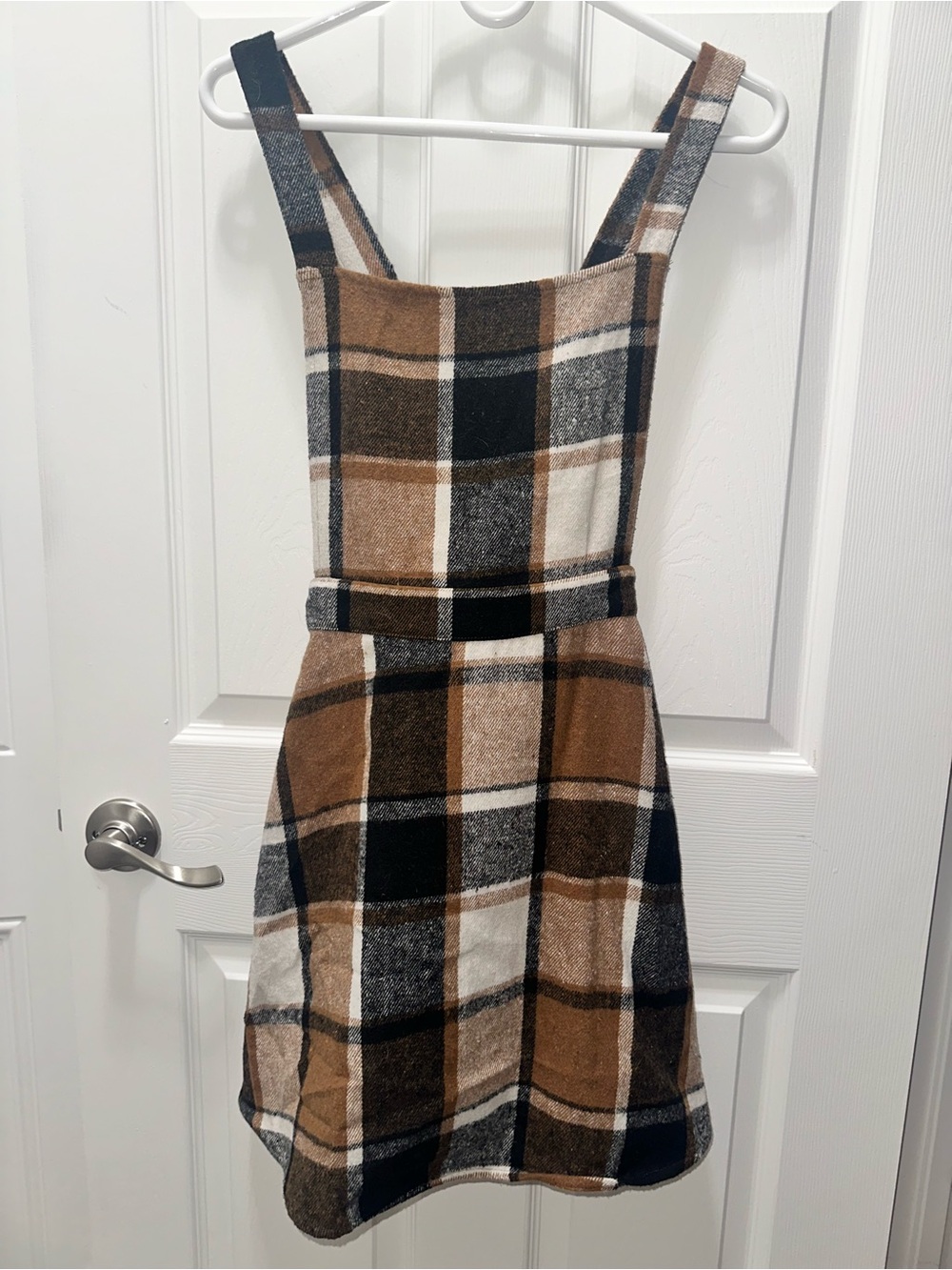 Amazon Brown and Black Plaid Pinafore Romper - Picture 2 of 5